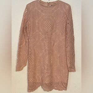 Elegant Lace Long Sleeve Dress in Pink